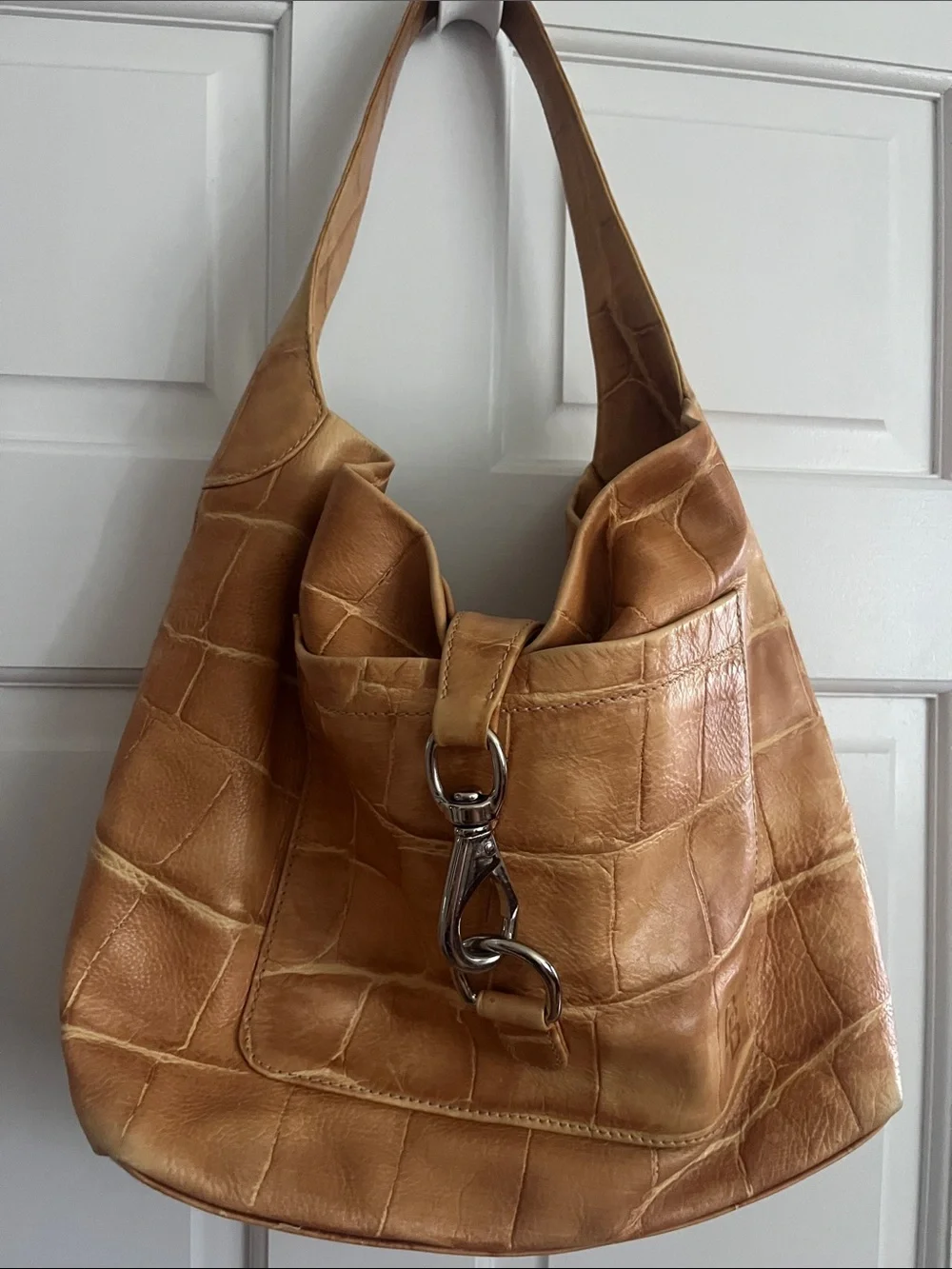 Dooney & Bourke Tan Croc-Embossed Leather Hobo with Silver Hardware